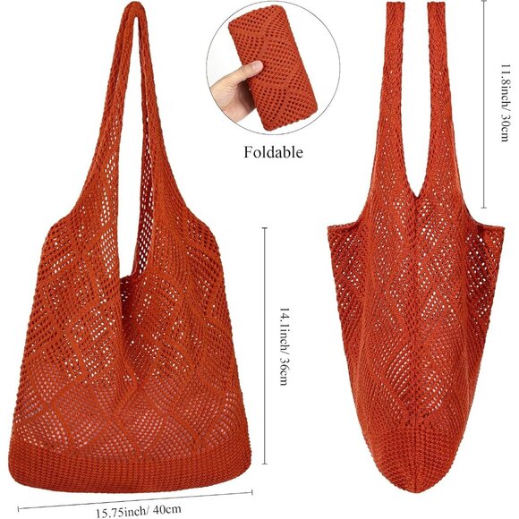 Women's Orange Shoulder Shopping Handbag Casual Travel Totes Fold Able Bags - Picture 2 of 7